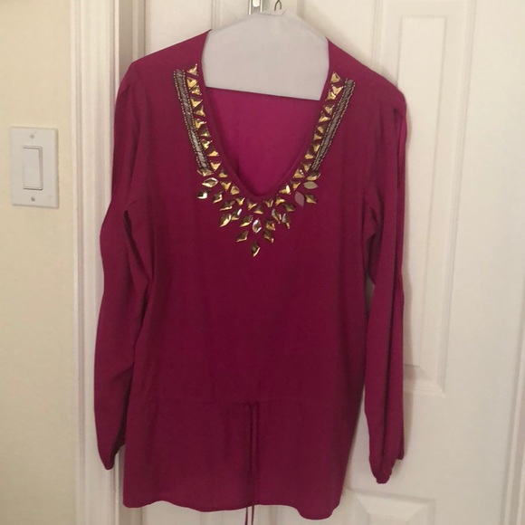 Cache silk tunic with crystal embroidery - Picture 1 of 8